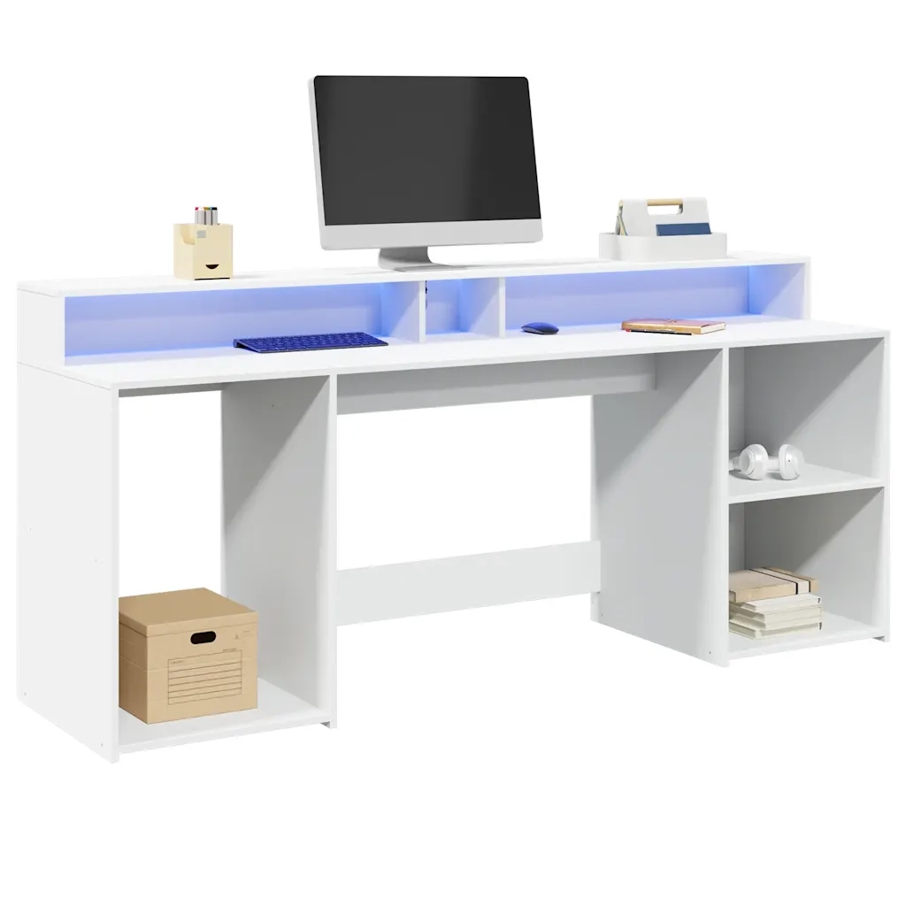 Scrivania | Tavolo da Ufficio con Luci LED Bianca 200x55x91 cm in Truciolato