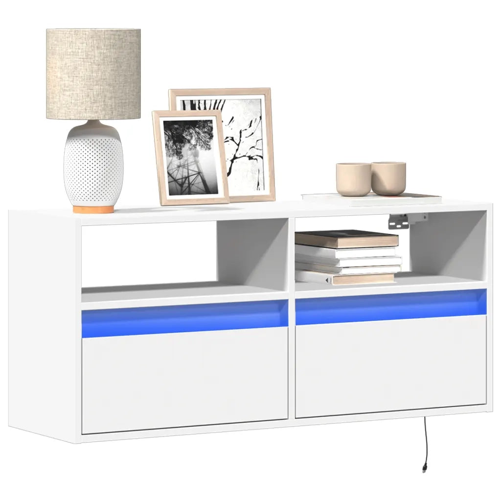 vidaXL Mobile TV a Parete con Luci LED Bianco 100x31x45 cm