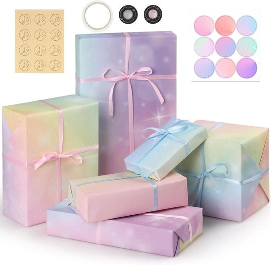 Papier di Confezione per Feste 6 Fogli 70 x 50 cm - Disegno Cielo Stellato - Ideale per Regali Artigianato e Natale per Bambini Donne Ragazze Uomini Ragazzi