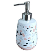 Trade Shop - Dispenser Porta Sapone Bagno Graniglia Bianco Multicolore Con Base Rosa 59875 -