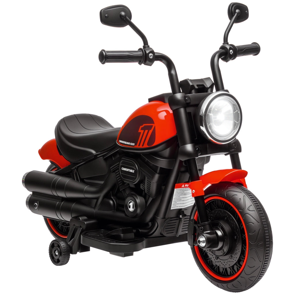 Moto Elettrica per Bambini 18-36 Mesi con Rotelle e Fanale, 76x42x57 cm, Rosso e Nero