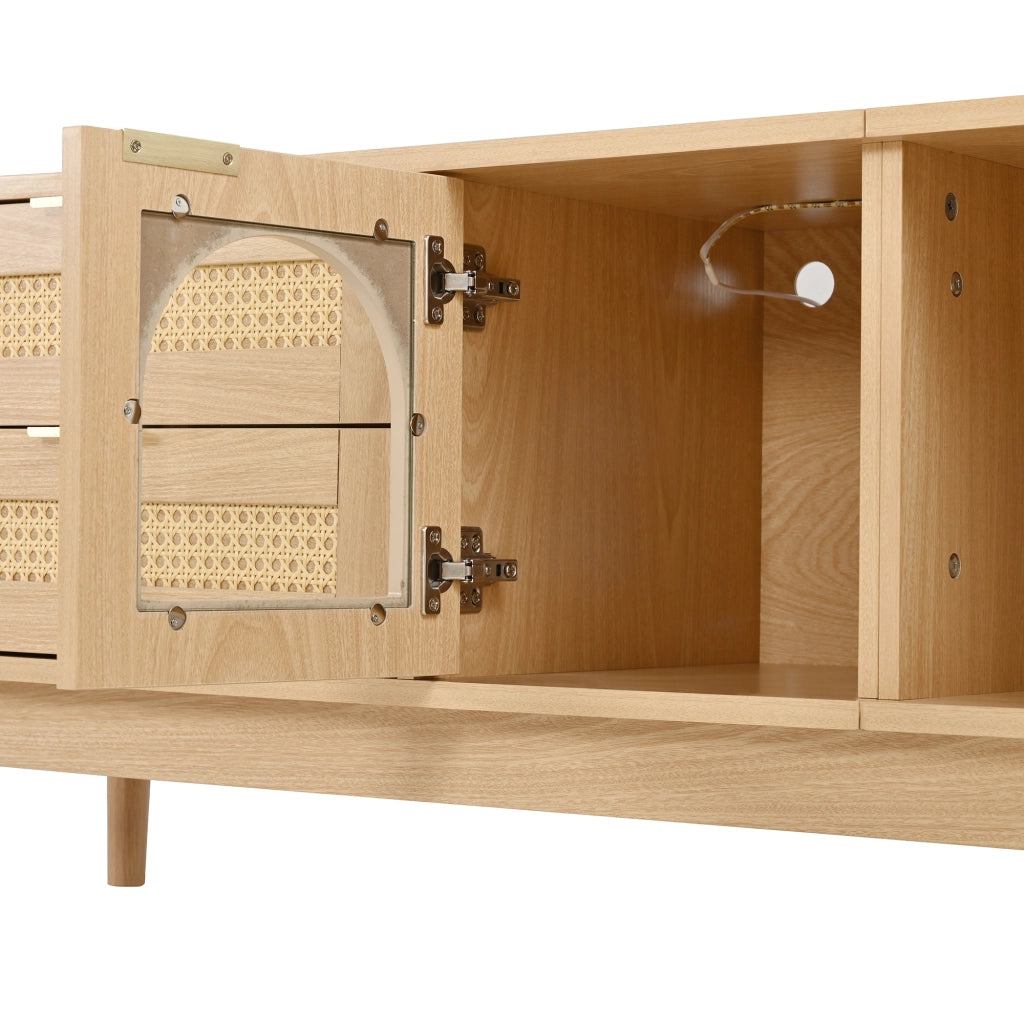 MOBILE TV con LED APP, 4 cassetti e 2 ante, 180x40x50 cm, Naturale