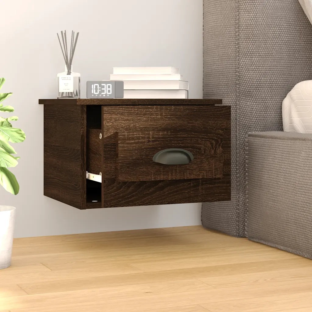 Set di 2 Comodini | Armadio da Notte | Mobiletto da notte a Parete Rovere Marrone 41,5x36x28 cm