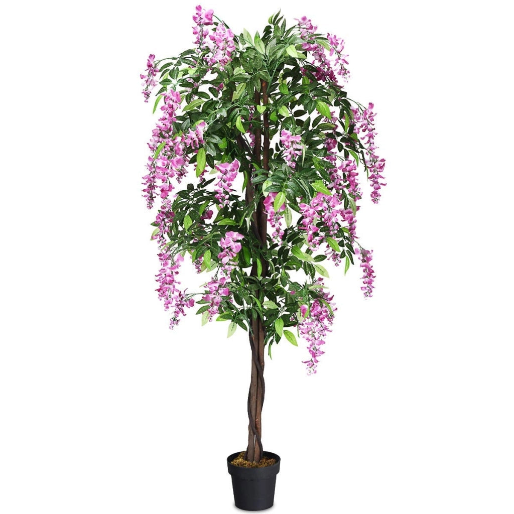 Albero artificiale con fiori glicine 180cm Pianta artificiale decorativa in vaso da arredo interno Rosa