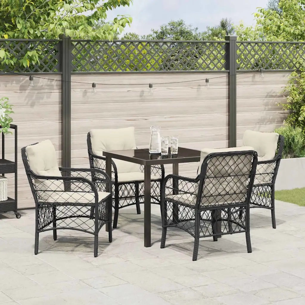 Set da Pranzo per Giardino con cuscino 5 pcs Nero polyrattan 3380198