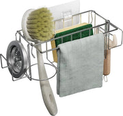 Organizzatore di Rubinetto in Acciaio Inossidabile con Maniglia a Spugna, Tasca per Asciugamano, Contenitore per Sapone, Organizzatore per Spugne, Organizzatore per Spazzole con Gancio di Adesione
