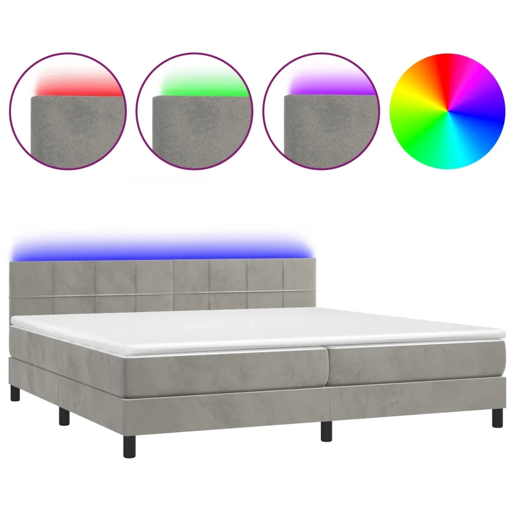 Letto a Molle con Materasso e LED Grigio Chiaro 200x200 cm Velluto 3134423