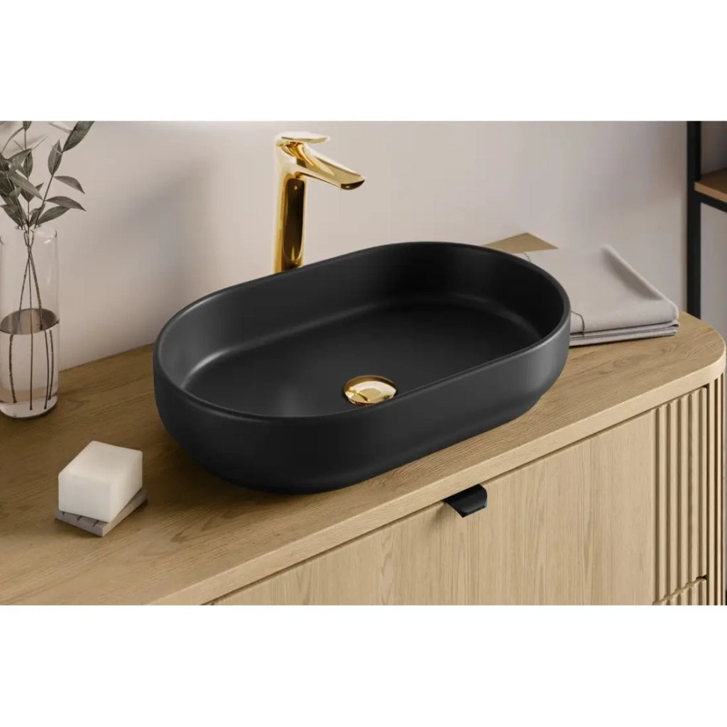 Lavabo da appoggio ovale 55x35 cm in ceramica nera opaca