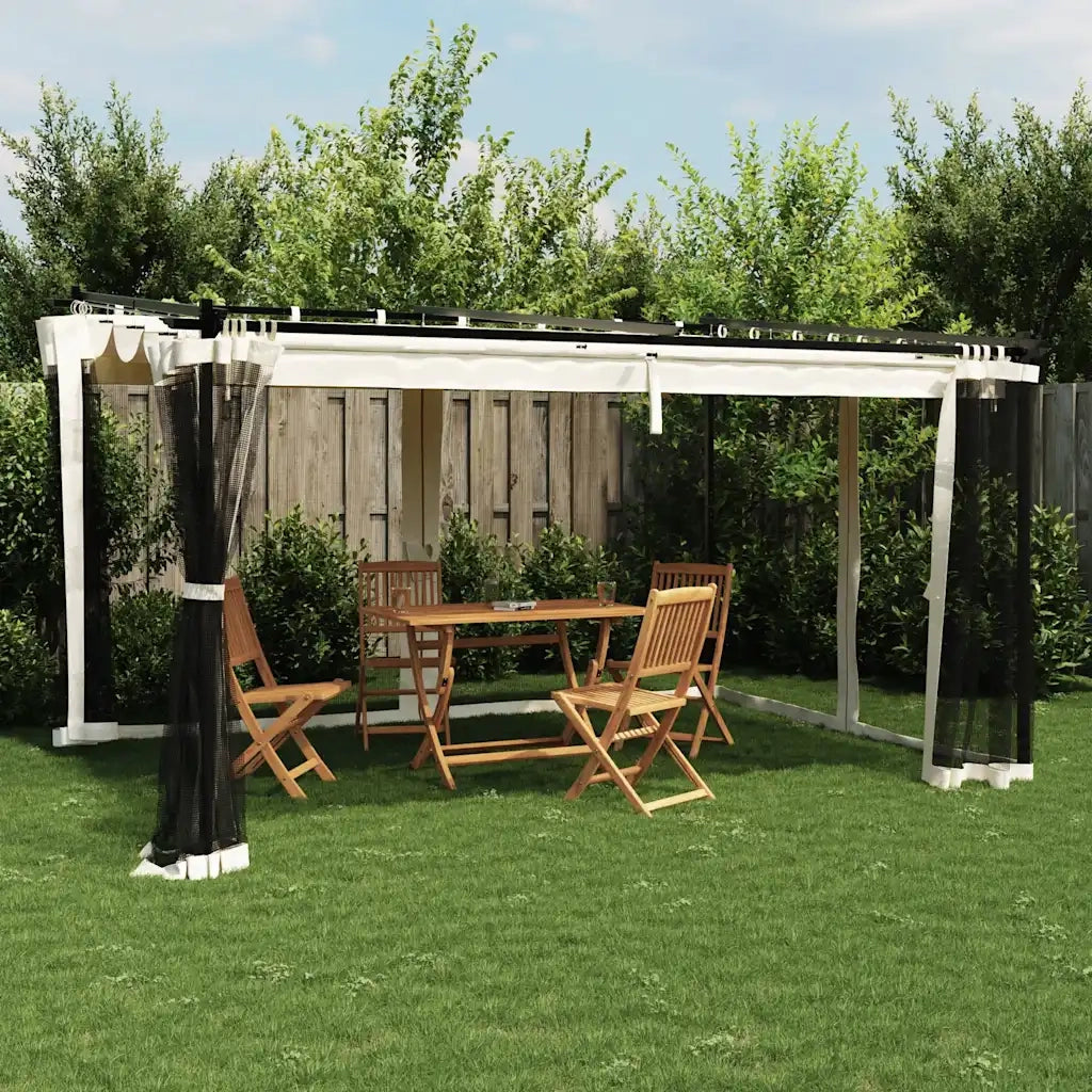 Gazebo | Pergolato con Pareti in Rete Crema 4x3 m in Acciaio