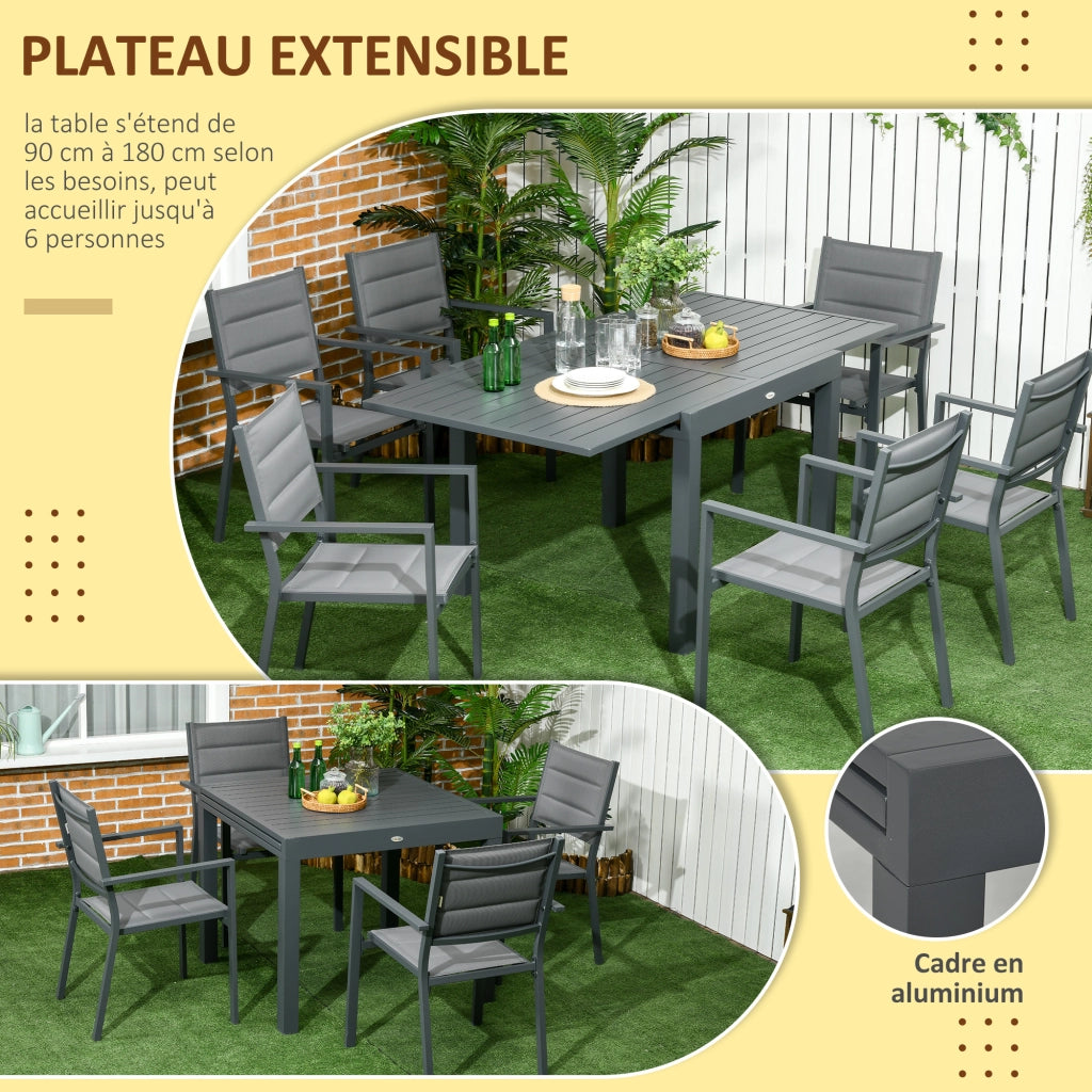 Set da giardino con tavolo allungabile e sedie ¨C zephmum ¨C grigio 90-180 cm 6 pezzi