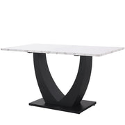 Tavolo da Pranzo con Piedini Regolabili; Finitura Effetto Marmo; in MDF e Metallo; Bianco e Nero; 140 x 75 x 75.5 cm