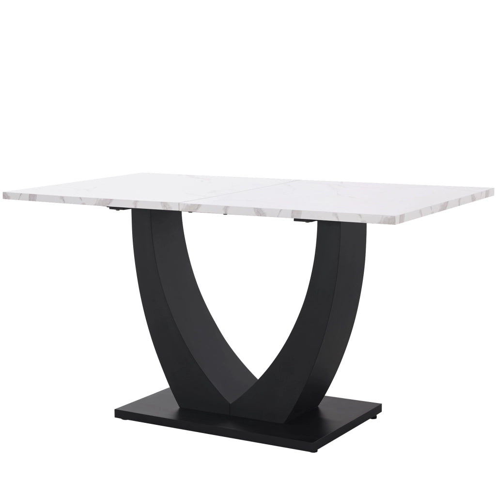 Tavolo da Pranzo con Piedini Regolabili; Finitura Effetto Marmo; in MDF e Metallo; Bianco e Nero; 140 x 75 x 75.5 cm