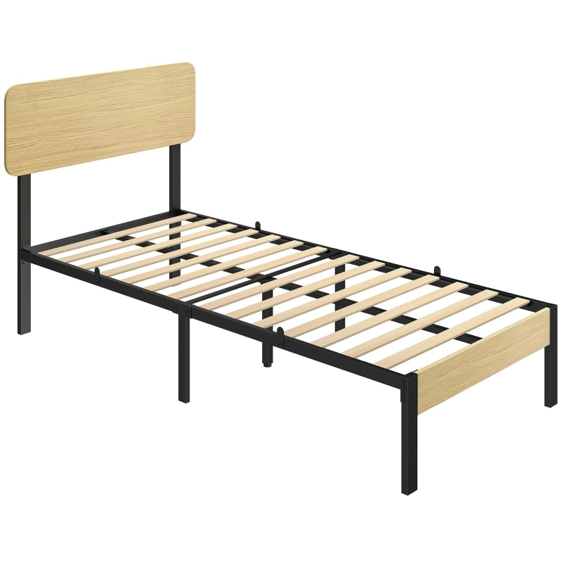 LETTO 90x200 cm con testiera in metallo e legno naturale, stile moderno