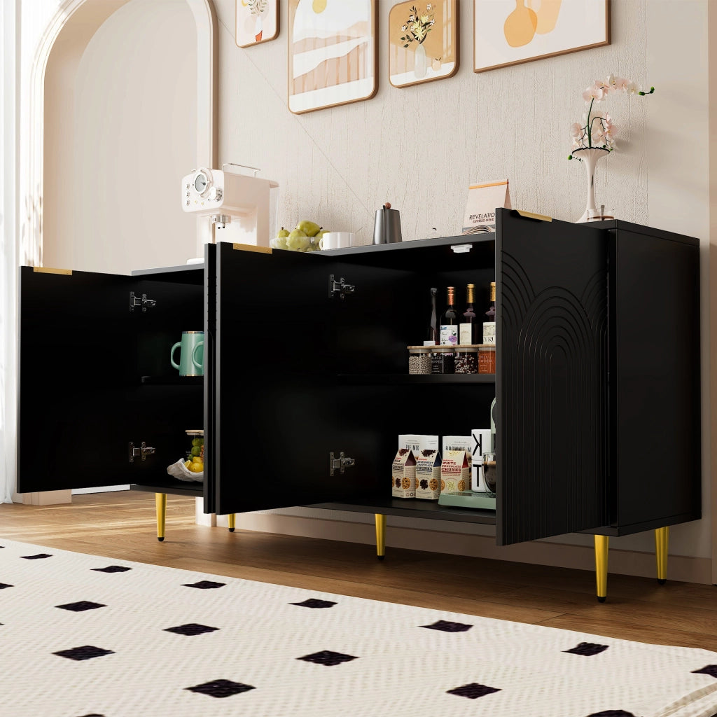 Credenza con 4 ante e ripiani regolabili; chiusura soft-close - per soggiorno - 160x40x80 cm - in MDF e truciolare - nero