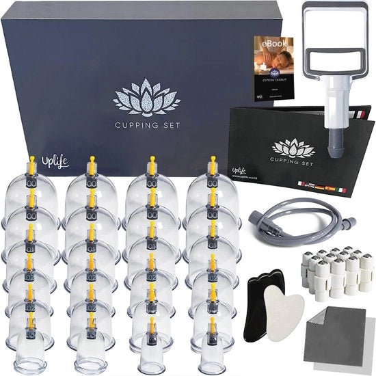 Set di Cupping con 24 Vetrini in Silicone, 2 Pietre Gua Sha e Asciugamani Microfibra | Completo con Manuale d'istruzioni