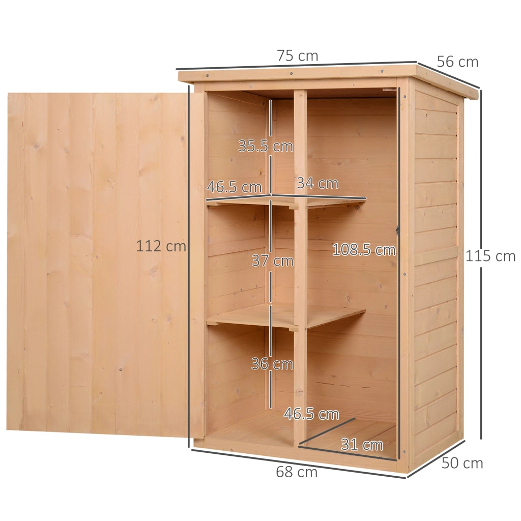 Armadio da giardino compatto con due ripiani e chiusura in legno resistente al clima naturale 75 × 56 × 115 cm