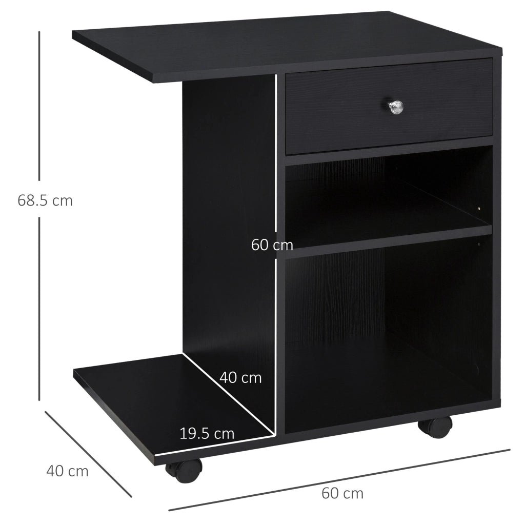 Mobile Porta Stampante 1 Cassetto 2 Ripiani 60x40x68,5 cm in Legno  Nero