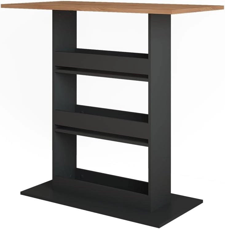 Tavolo da bar Repose, Quercia dorata/antracite, 110 x 55 cm, con scaffale aperto per riporre utensili da cucina