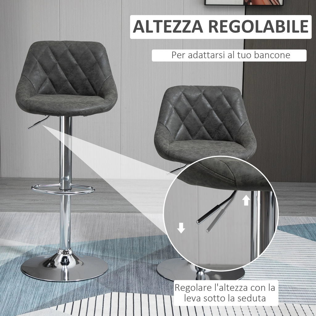 SET 2 SGABELLI DA BAR CON SCHIENALE E ALTEZZA REGOLABILE INDUSTRIAL GRIGIO SCURO