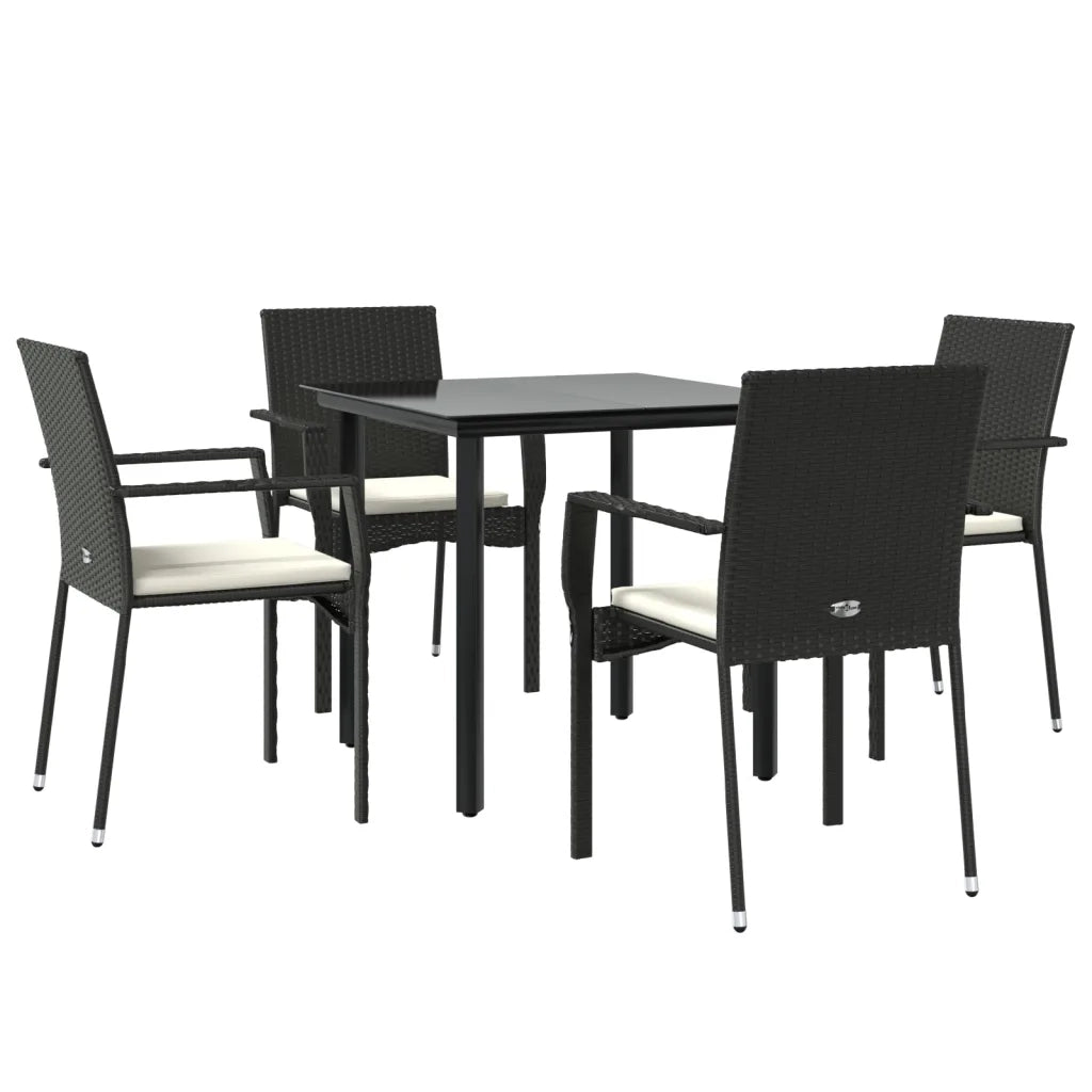 Set da Pranzo da Giardino 5 pz Nero con Cuscini in Polyrattan 3185120