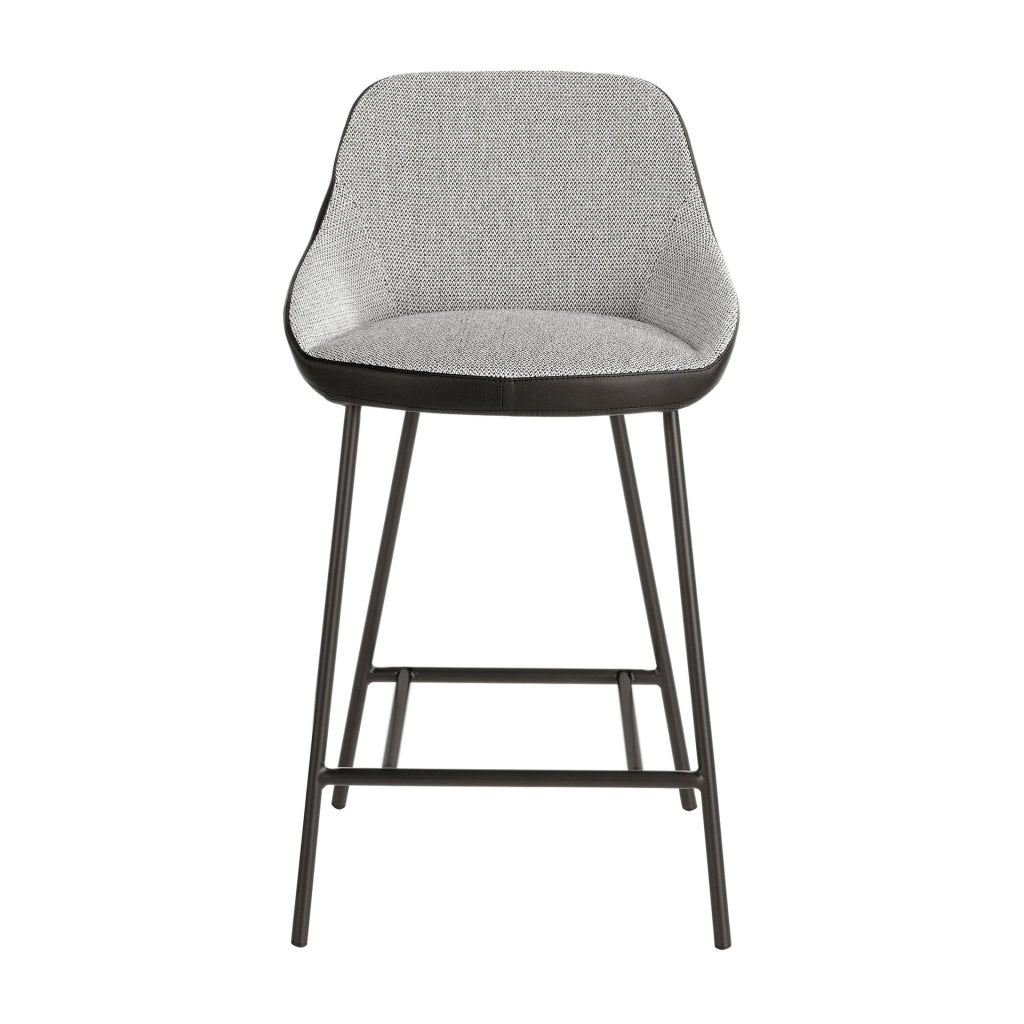Sgabello in tessuto grigio ed ecopelle nera