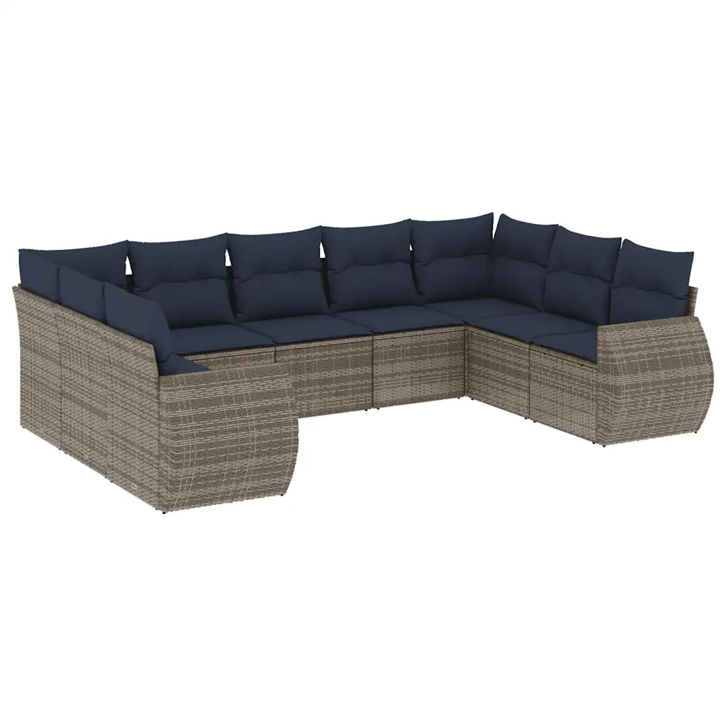 Set Divani da Giardino 9 pz con Cuscini Grigio in Polyrattan 3221800