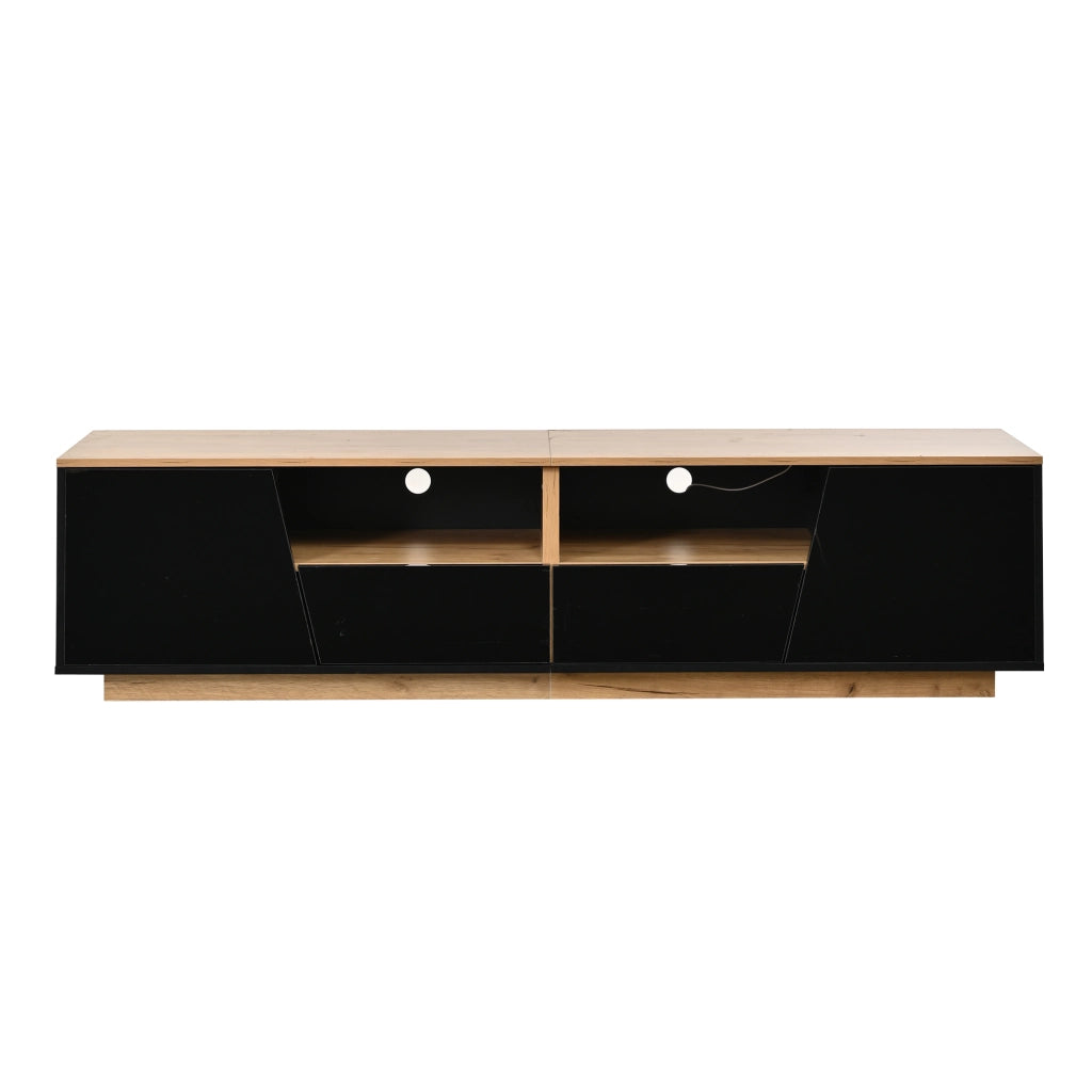Mobile TV con 2 ante; 2 cassetti e LED - per soggiorno - 180x40x46 cm - in truciolare - nero e legno