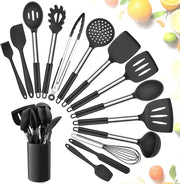 Set di cottura in silicone a 15 pezzi con maniglie resistenti al calore e rivestimento antiaderente