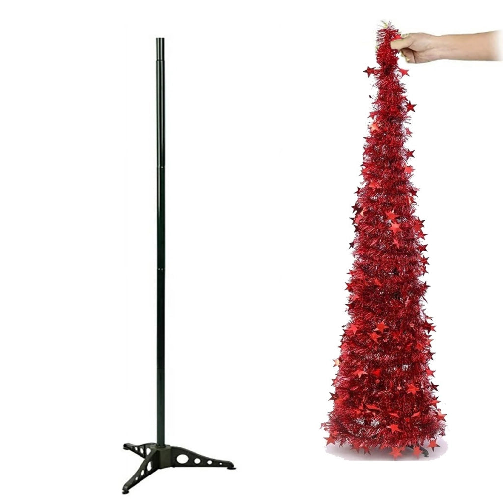 ALBERO DI NATALE 1,22M CON PAILETTES PIEGHEVOLE FACILE DA MONTARE ROSSO