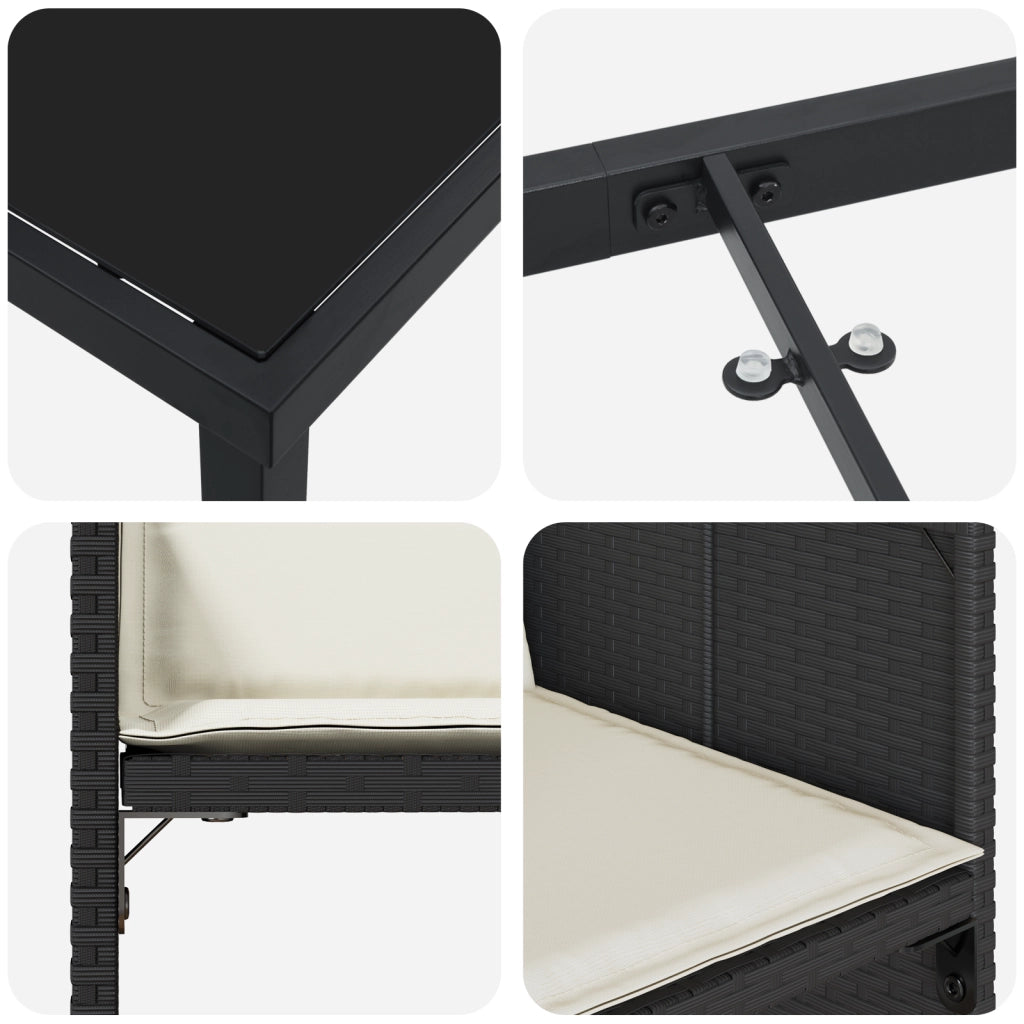 Set da pranzo da giardino di 5 pezzi con cuscini Nero Polyrattan