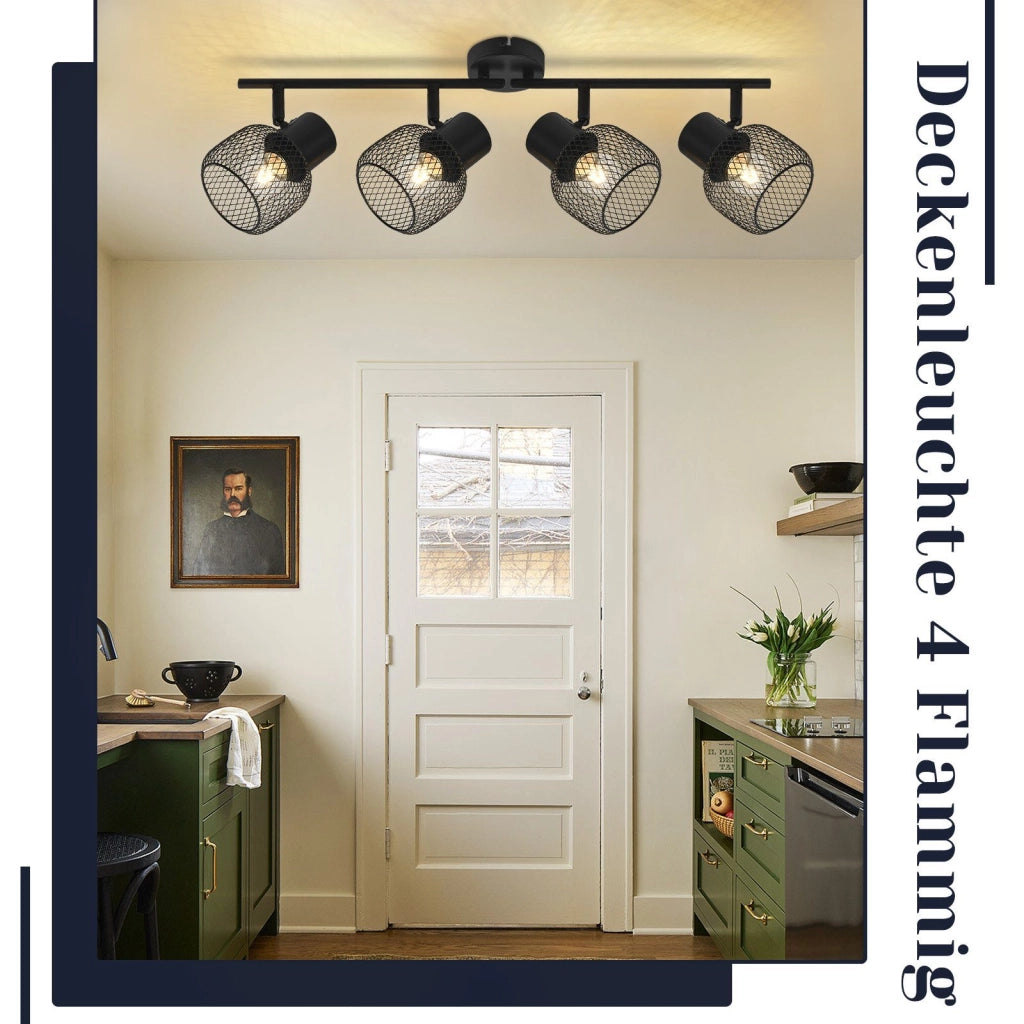 ZMH Faretto da soffitto neri 4 luci E27 orientabili 330° metallo max 25W per sale pranzo cucine