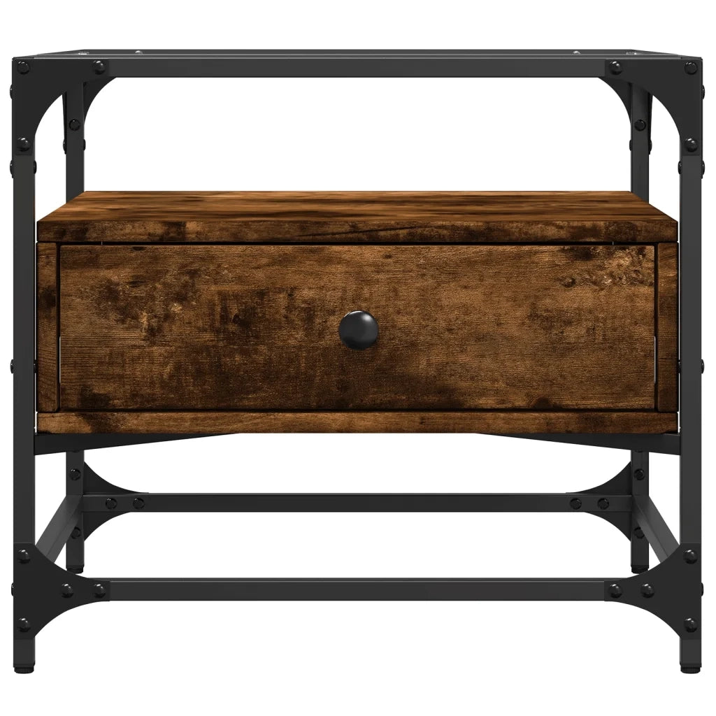 Tavolino con Piano in Vetro Rovere Fumo 50x50x45 cm Acciaio
