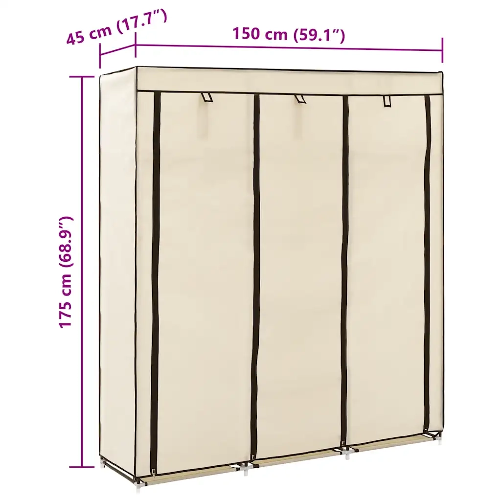 Armadio con Scomparti e Aste Crema 150x45x175 cm in Tessuto 282455