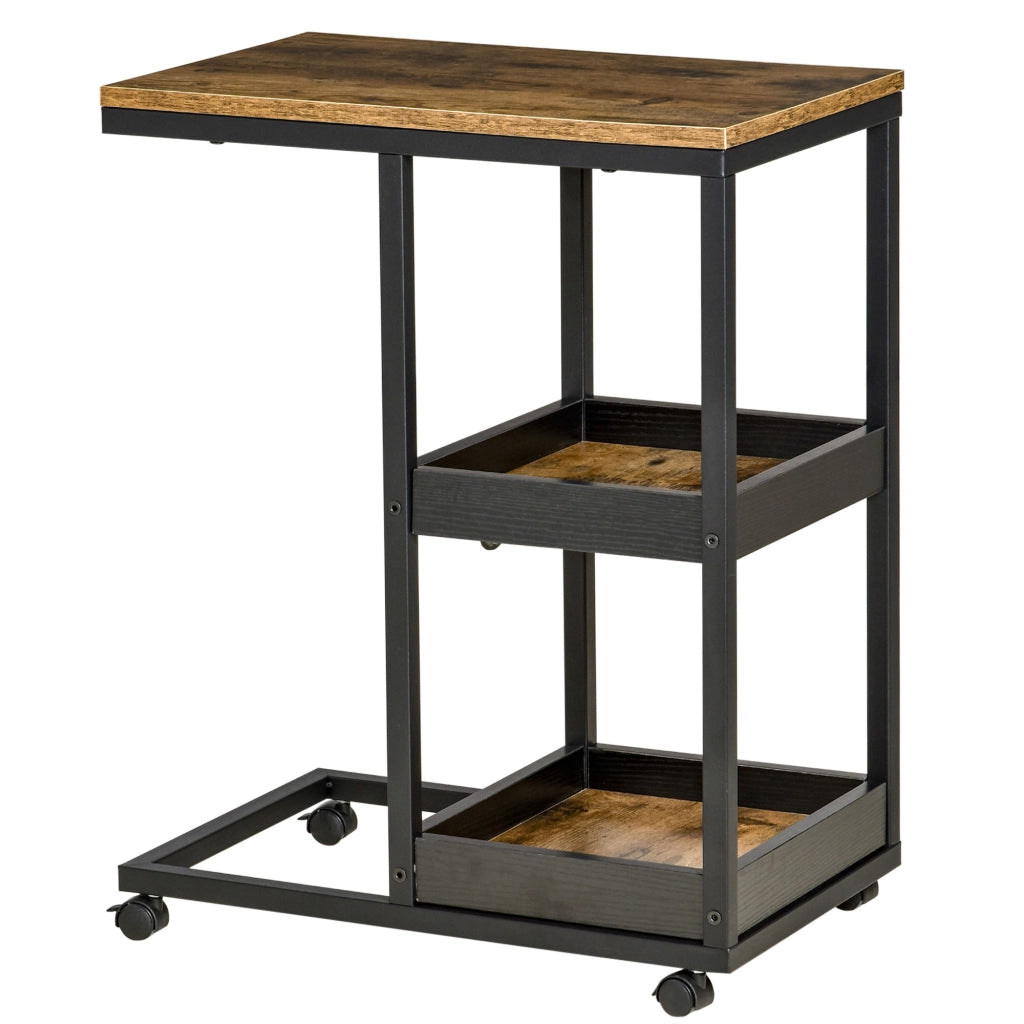 Tavolino da salotto con ruote e scaffali aperti ¨C zephmum ¨C marrone scuro 51x33x66cm