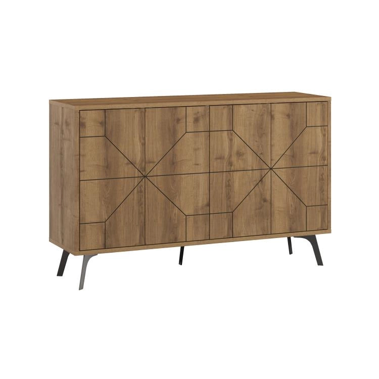 Madia Credenza Design Geometrico Moderno 123x77 cm con 4 Ante in Legno Rovere