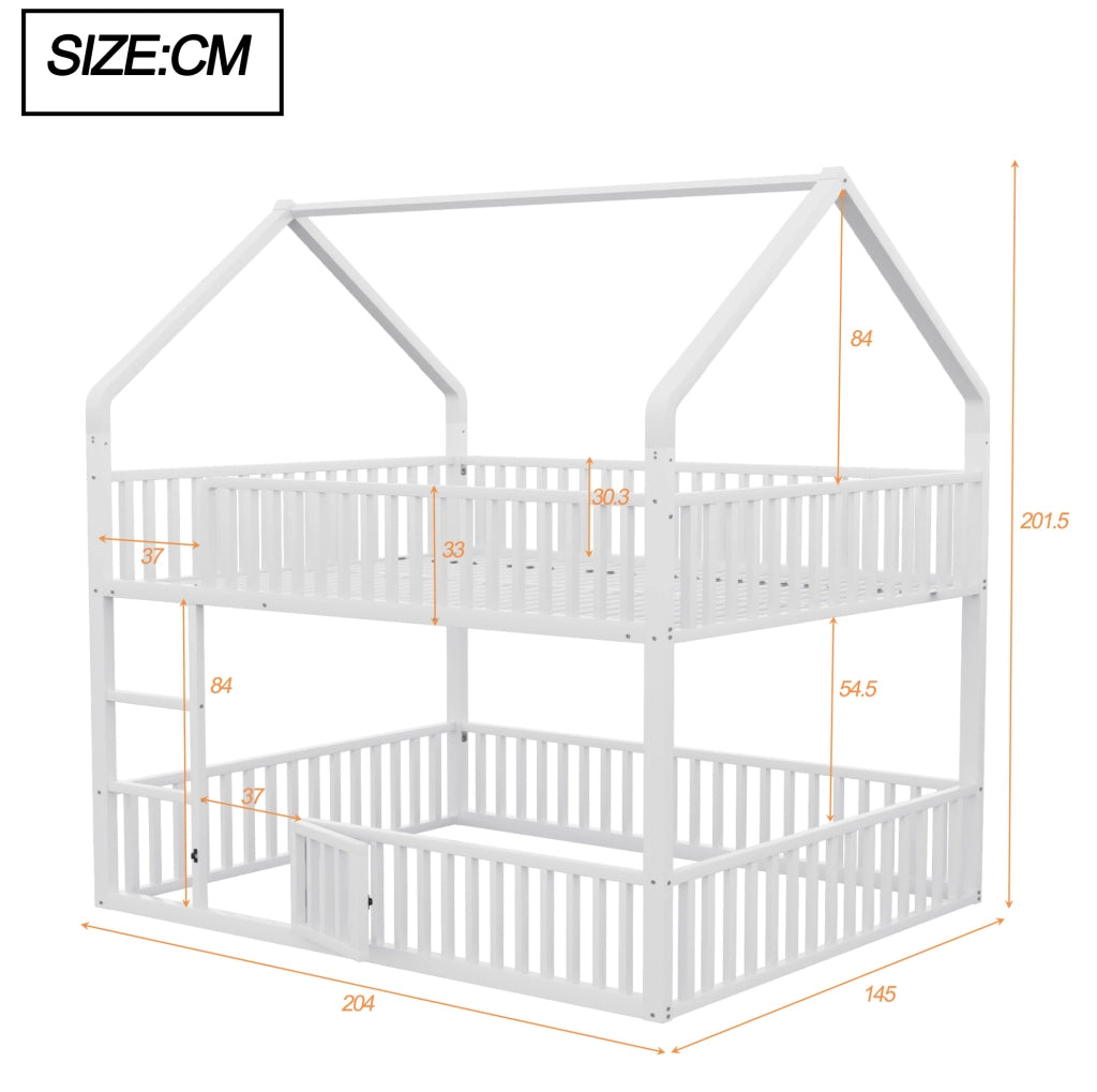 Letto a castello in metallo 140x200 cm; bianco; con struttura a casetta e scala frontale