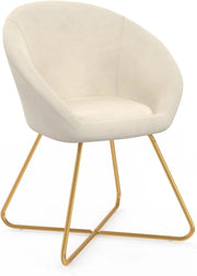 Poltrona rotonda ANGELINA in velluto beige con gambe incrociate dorate