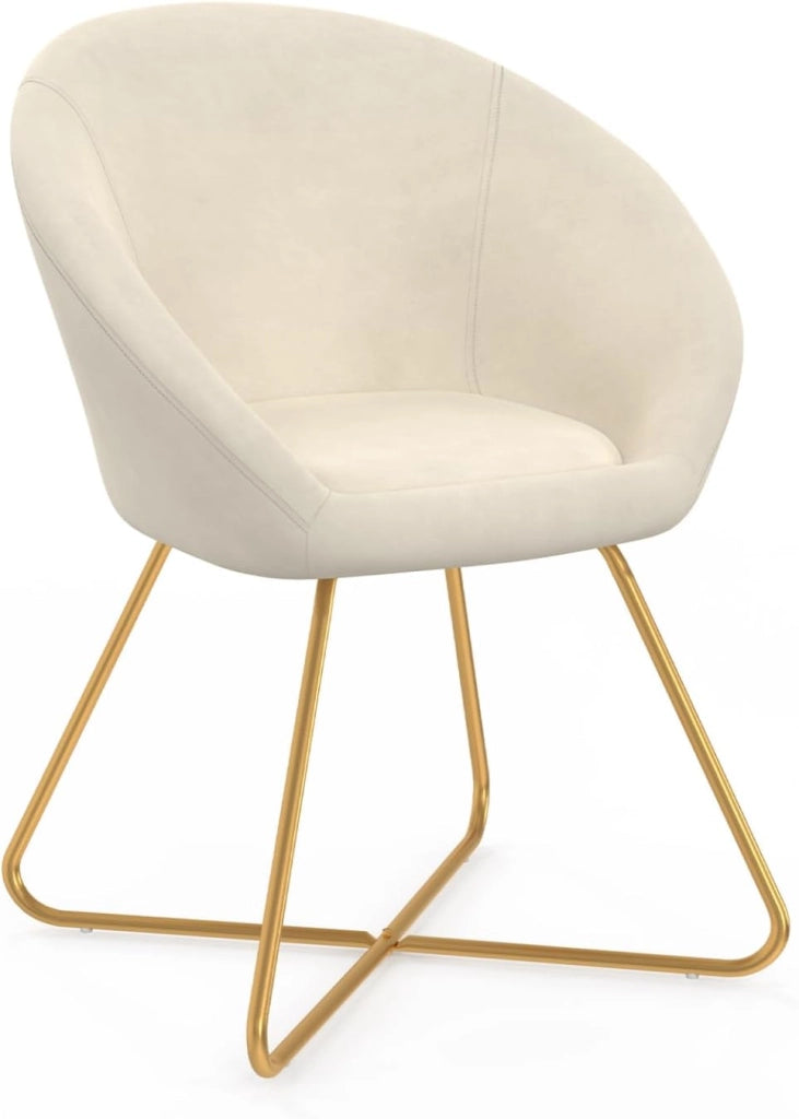 Poltrona rotonda ANGELINA in velluto beige con gambe incrociate dorate