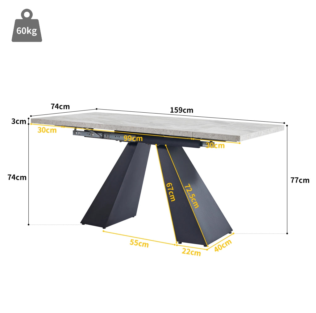 Tavolo da pranzo allungabile 99-159x74x77 cm; MDF e metallo; nero e grigio