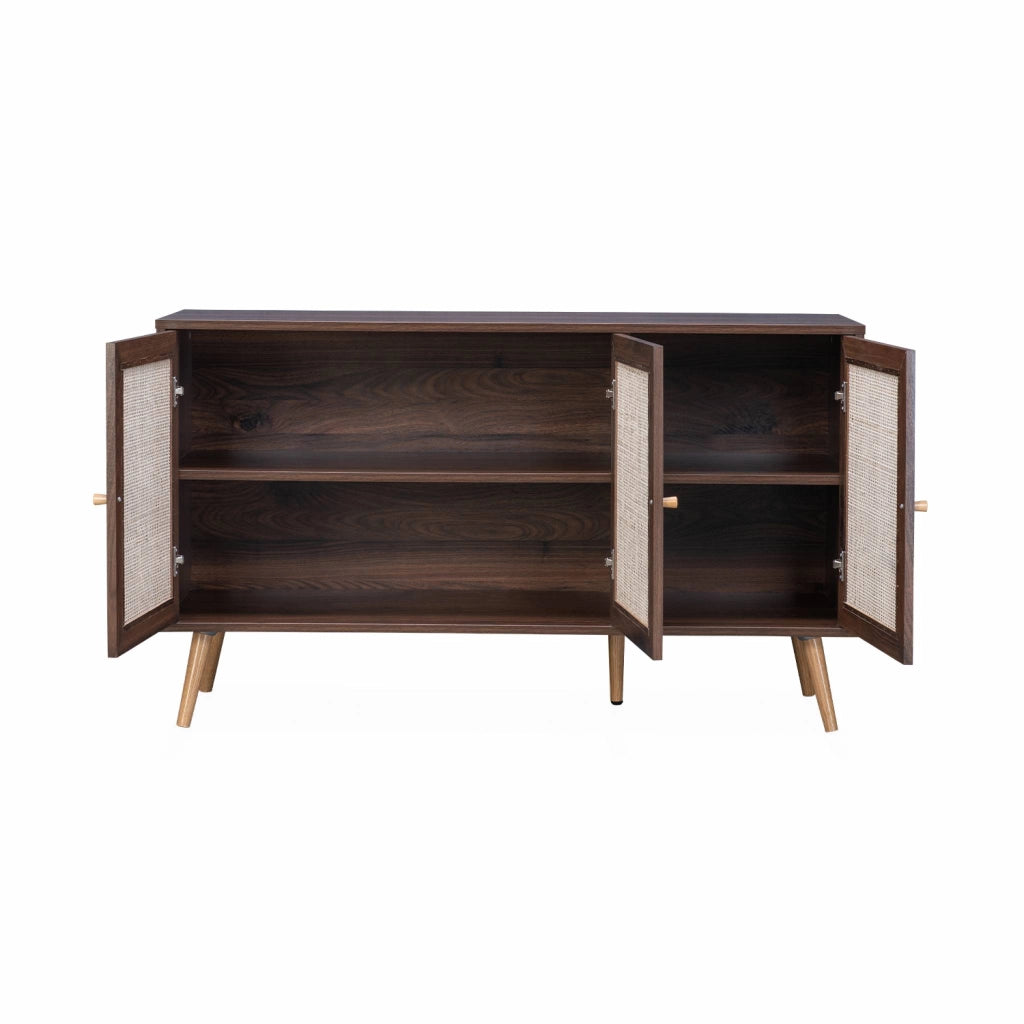 Credenza 3 ante in cannage, 120 cm, marrone scuro