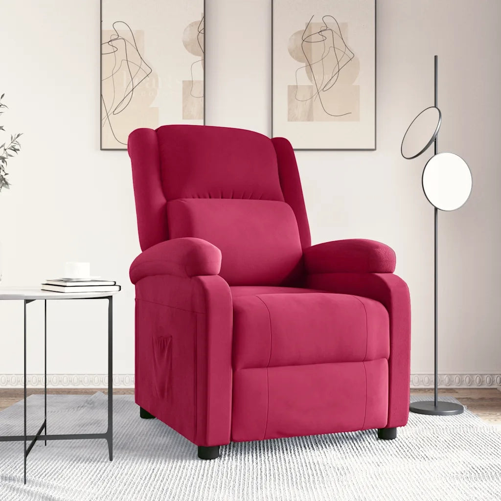 Poltrona Reclinabile Rosso Vino in Velluto 342404