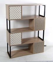 SCAFFALE IN LEGNO DECORATO A 3 CUBI E VANI APERTI 90X30X126CM