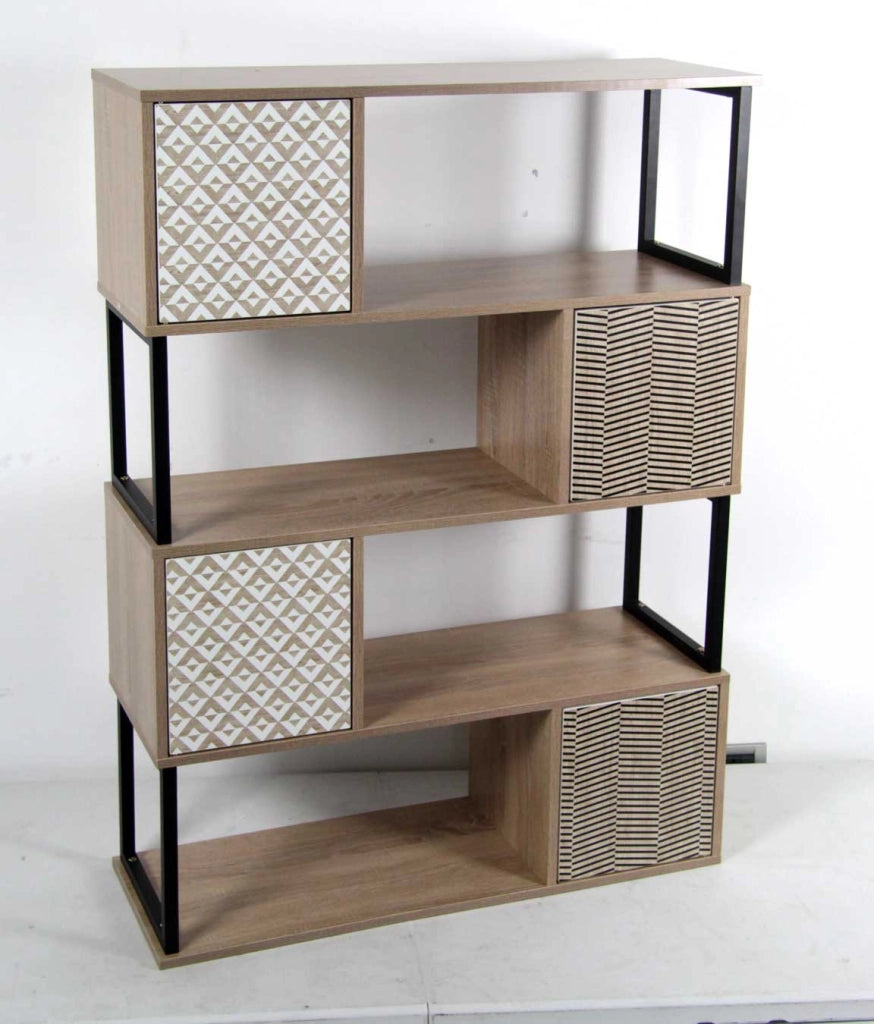SCAFFALE IN LEGNO DECORATO A 3 CUBI E VANI APERTI 90X30X126CM