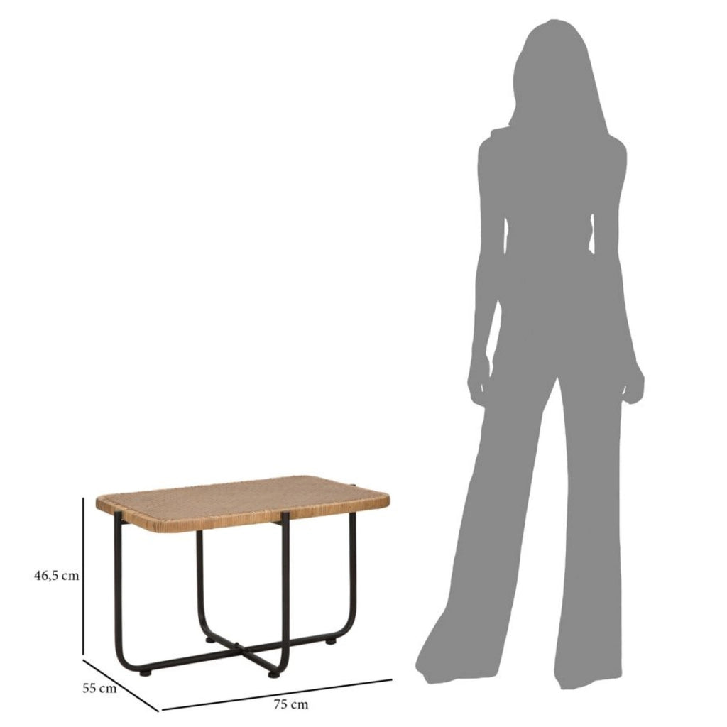 Tavolino da caffè Cebu in rattan e ferro nero — 75x55x46,5 cm