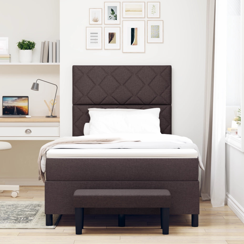 Letto con Box Spring con Materasso & Panchina Marrone Scuro 120x200 cm Tessuto