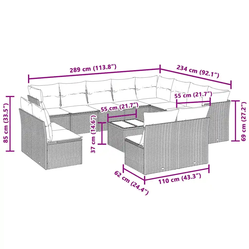 Set Divani Giardino 13 pz con Cuscini Grigio Chiaro Polyrattan 3218482