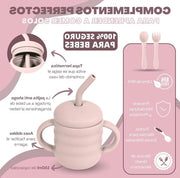 Set di servizio per bambini - tavola e piatti in silicone - bicchieri e posate - colore rosa tenero