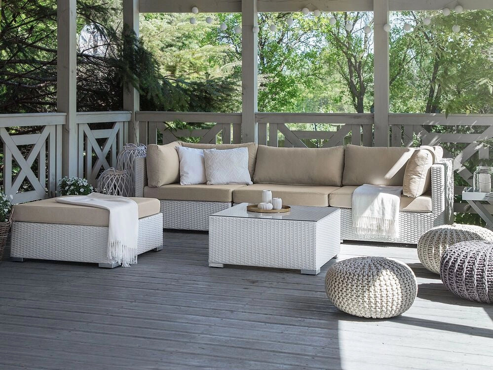 Set da giardino modulare in rattan bianco lato destro modulare a 4 posti