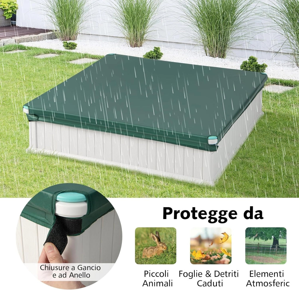 Sabbiera per Bambini, Sabbiera da Cortile con 4 Sedute Angolari e Copertura in Oxford, per Cortile Spiaggia Prato, 123,5 x 123,5 x 31,5 cm (Verde+Bianco)