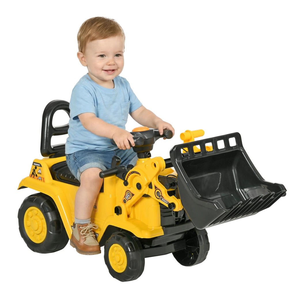 Escavatore per Bambini con Benna e Spazio Contenitore a Scomparsa, in PP e ABS, 80x26.5x39 cm, Giallo e Nero